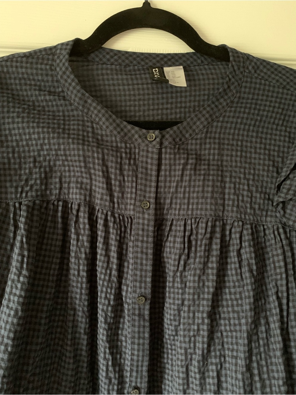 H&M Navy Button-Front Ruffle-Yoke Blouse - Picture 4 of 7